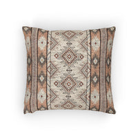 Boho Aztec woven pillow in cream with terracotta and grey diamond bands, front view