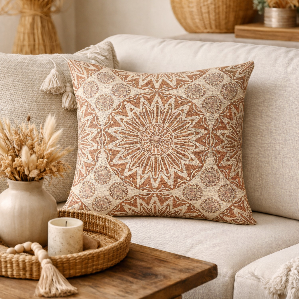 Boho Mandala Woven Blanket Beige