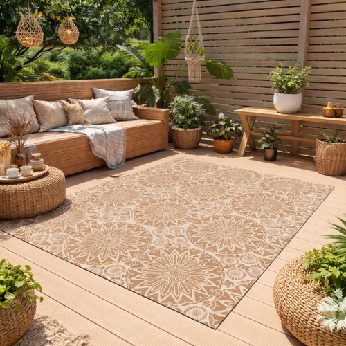 Boho Mandala Outdoor Rug Beige