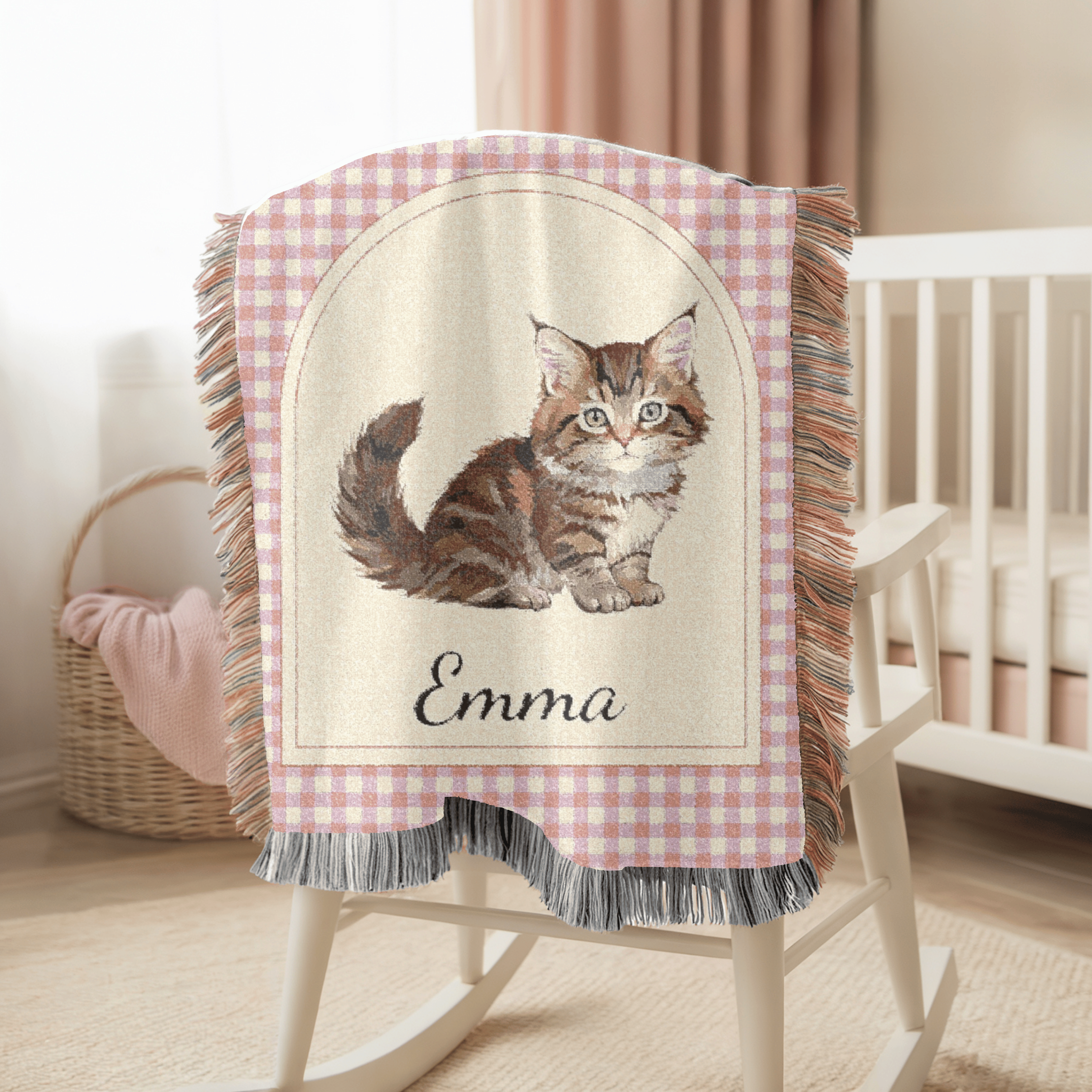 Personalized Woven Baby Blanket Cat