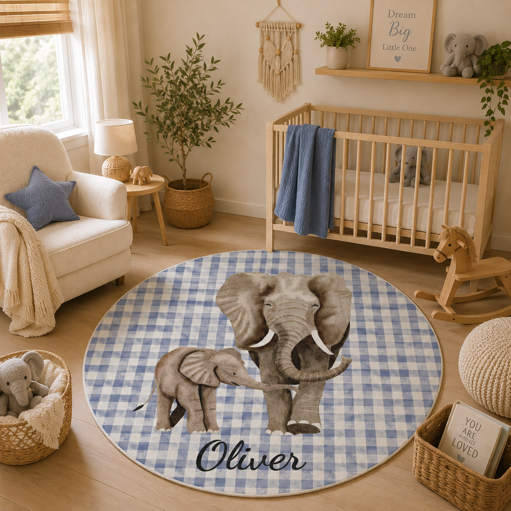 Personalized Elephant Nursery Round Rug