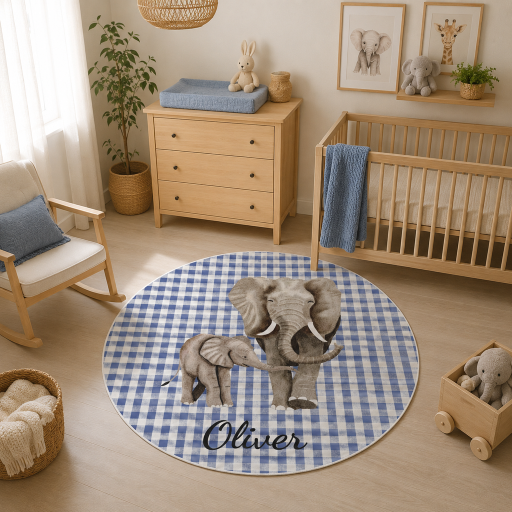 Personalized Elephant Nursery Round Rug