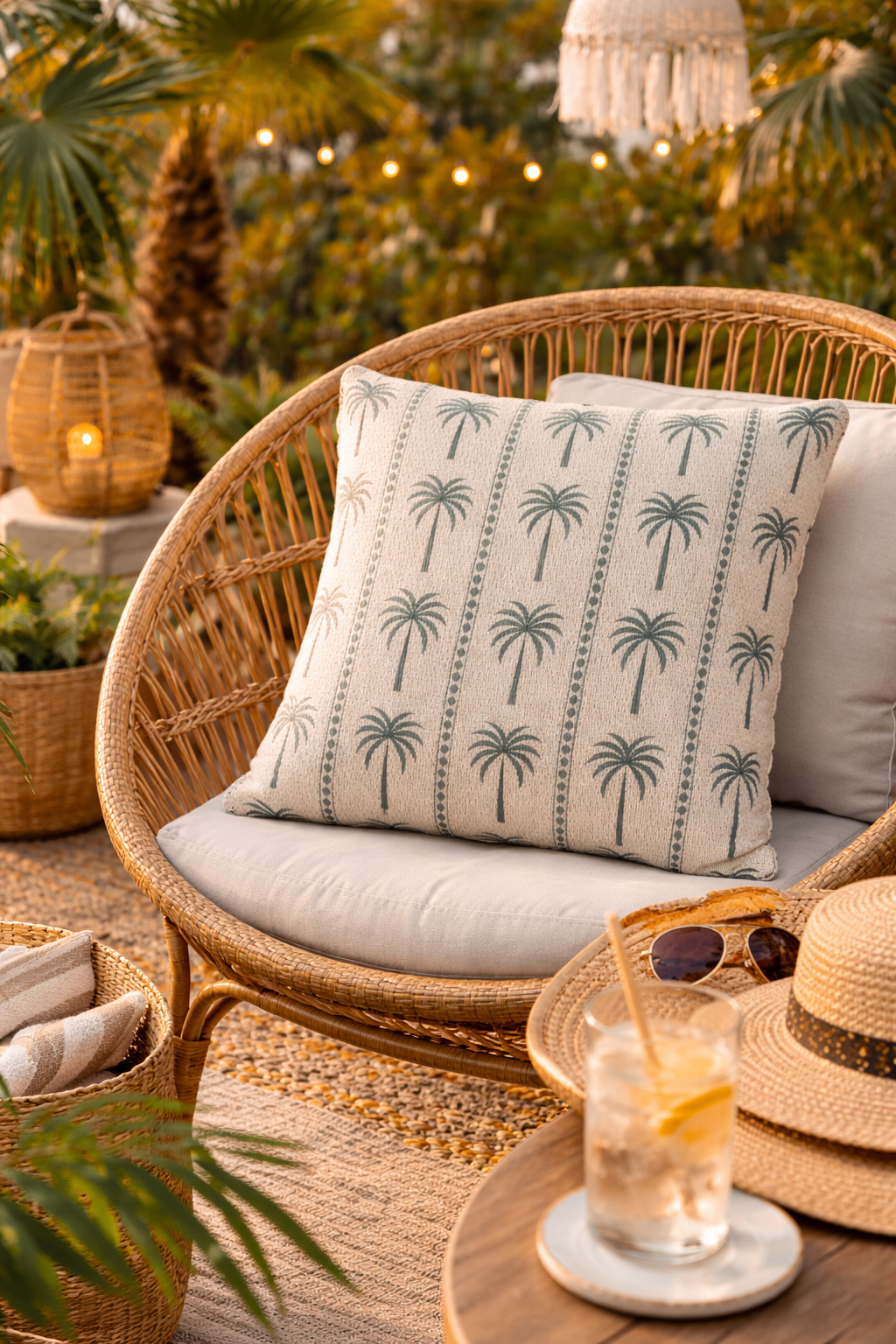 Palm Tree Woven Pillow