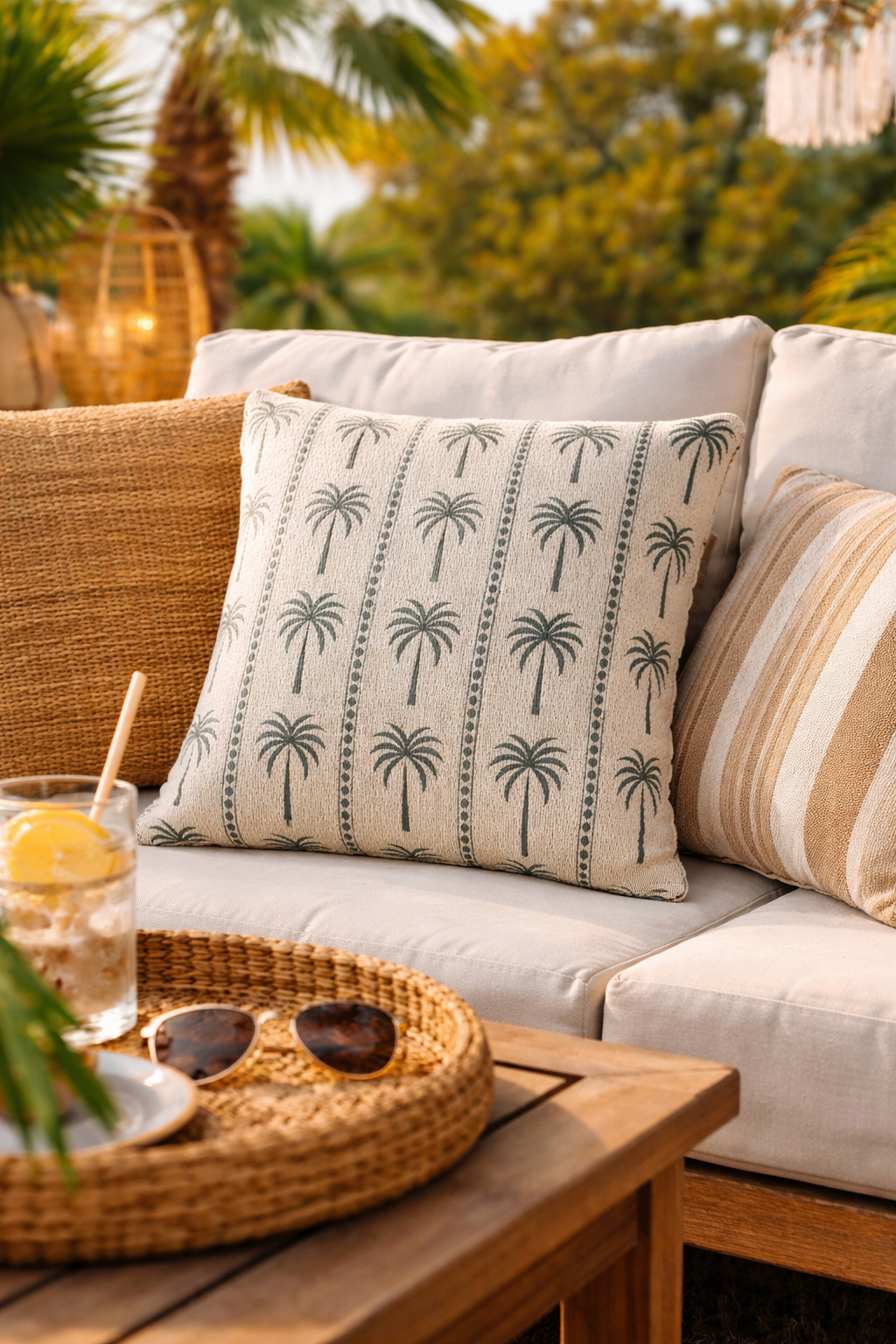 Palm Tree Woven Pillow