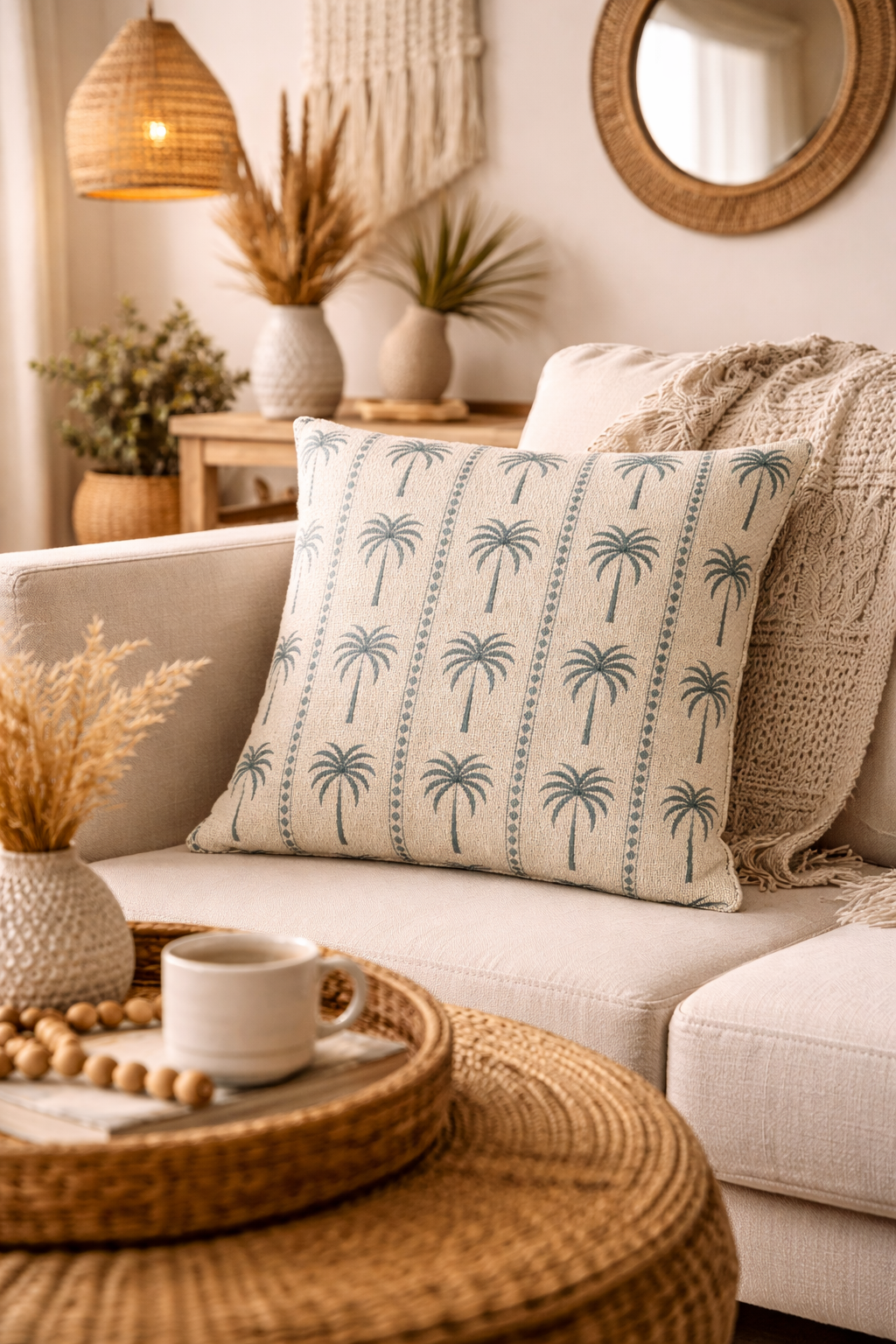 Palm Tree Woven Pillow
