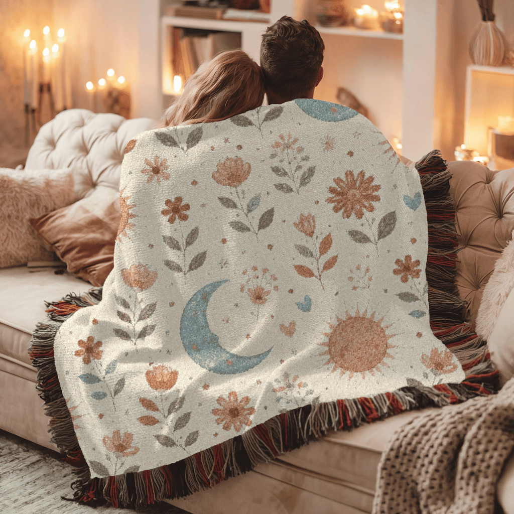 Boho Sun Moon Woven Blanket