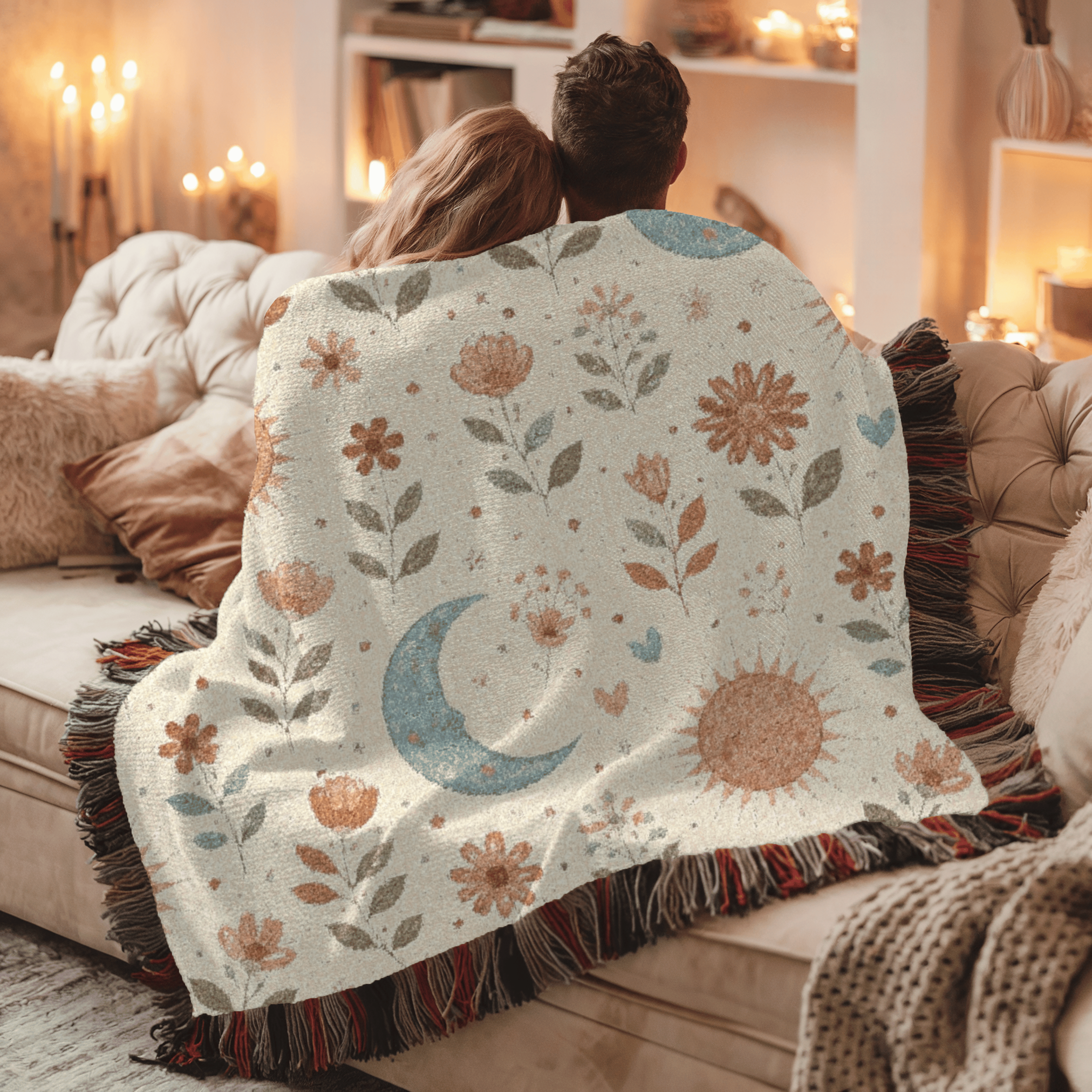 Boho Sun Moon Woven Blanket
