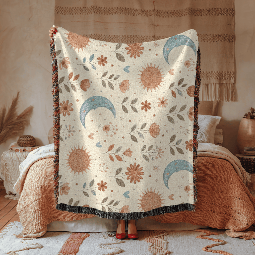 Boho Sun Moon Woven Blanket