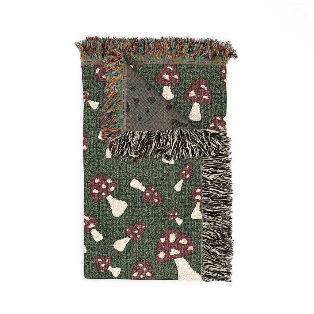 Fall Woven Blanket Mushroom Green - folded