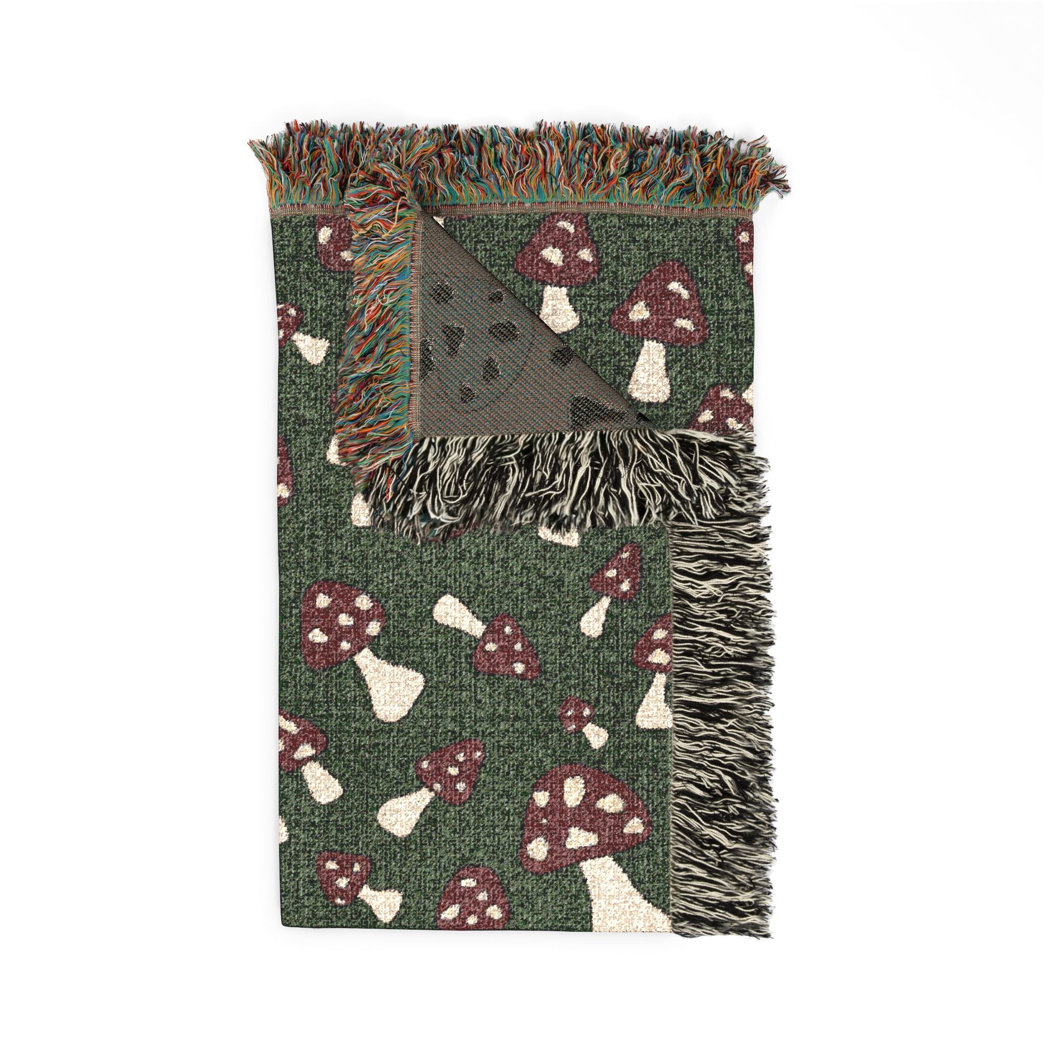 Fall Woven Blanket Mushroom Green - folded