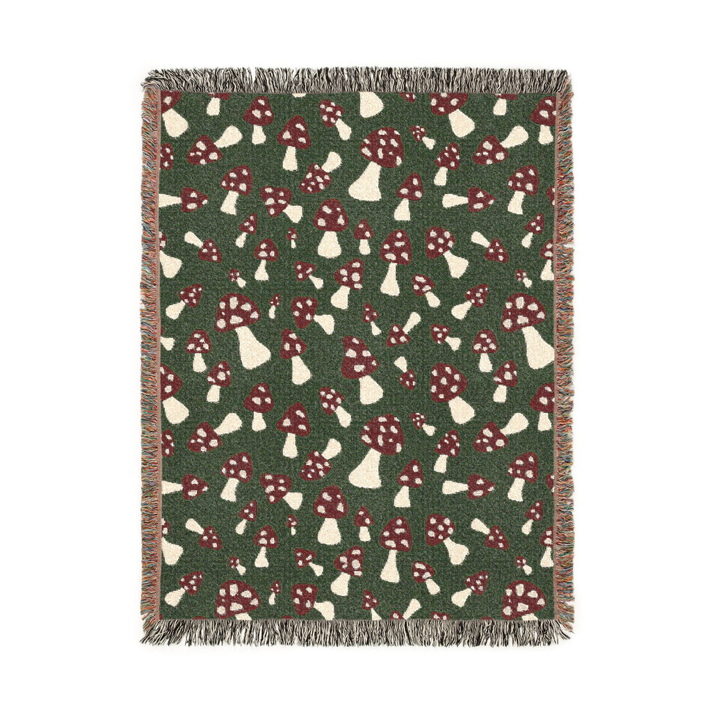 Fall Woven Blanket Mushroom Green - front view