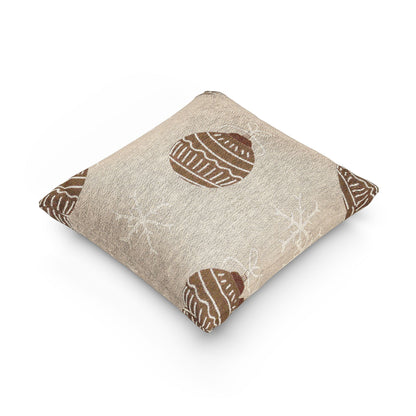 Blush Ornament woven pillow seen from an angle, showing the woven texture