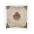 Blush Ornament woven pillow with cocoa brown Christmas ornaments and white snowflakes on blush pink, front view