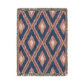 Boho Aztec woven blanket in navy and cream with rust Aztec motifs, shown flat