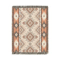 Boho Aztec woven blanket in cream with terracotta and grey diamond bands, shown flat