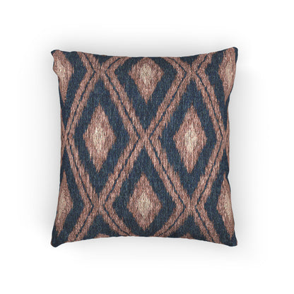 Boho Aztec woven pillow in navy with rust and cream diamonds, front view