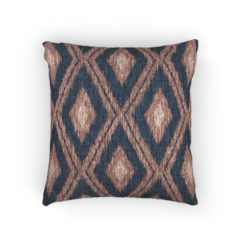 Boho Aztec woven pillow in navy with rust and cream diamonds, front view