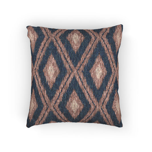 Boho Aztec woven pillow in navy with rust and cream diamonds, front view