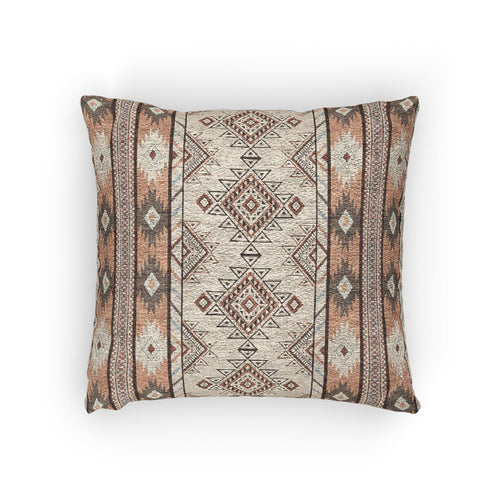 Boho Aztec woven pillow in cream with terracotta and grey diamond bands, front view