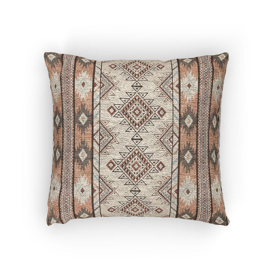 Boho Aztec woven pillow in cream with terracotta and grey diamond bands, front view