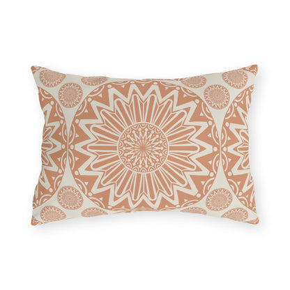 Boho Mandala outdoor pillow in the rectangular lumbar size, front view