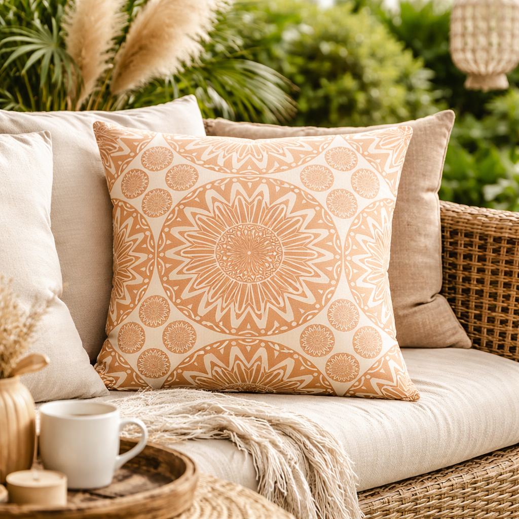 Boho Mandala Outdoor Pillow Beige - photo 3