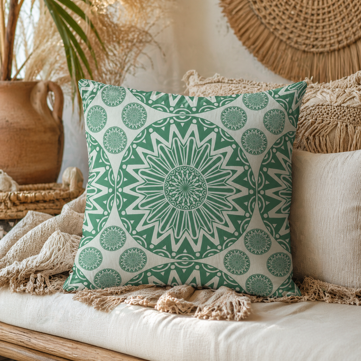Boho Mandala Outdoor Pillow Green - photo 3