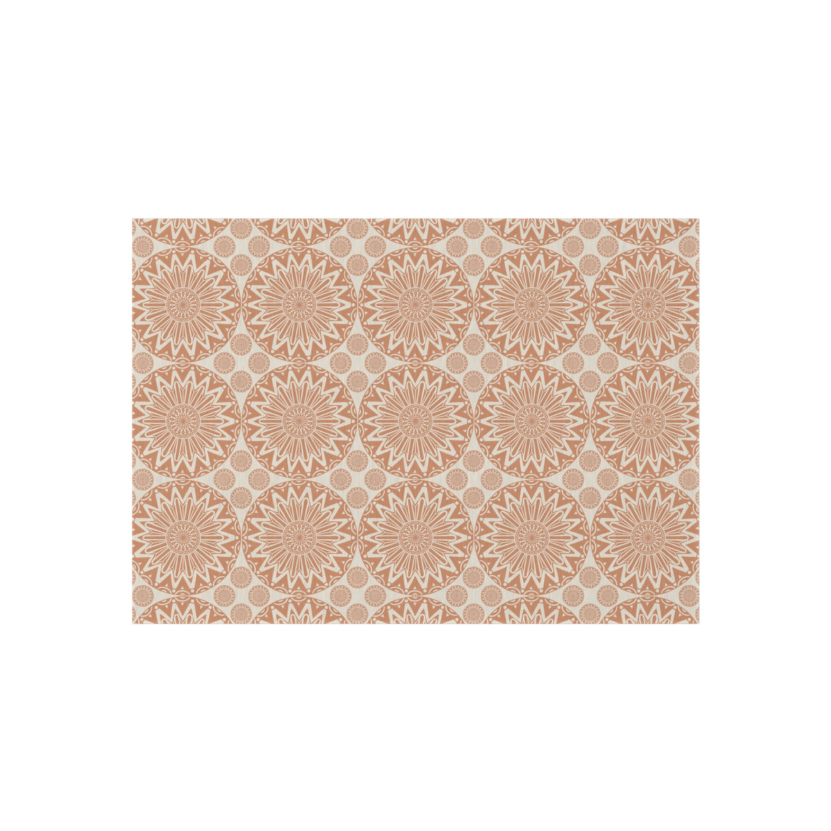 Boho Mandala outdoor rug in beige and terracotta with a repeating mandala pattern, shown flat