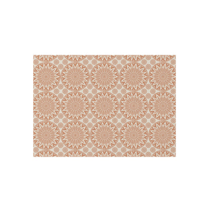 Boho Mandala outdoor rug in beige and terracotta with a repeating mandala pattern, shown flat