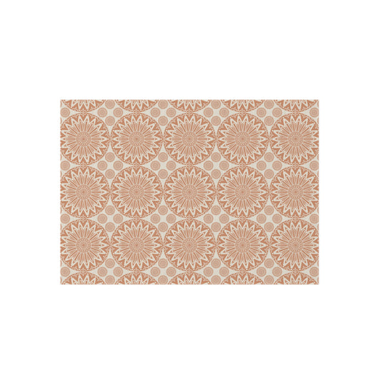Boho Mandala outdoor rug in beige and terracotta with a repeating mandala pattern, shown flat