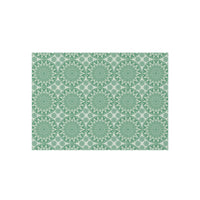 Boho Mandala outdoor rug in sage green and cream with a repeating mandala pattern, shown flat