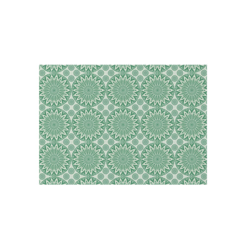 Boho Mandala outdoor rug in sage green and cream with a repeating mandala pattern, shown flat