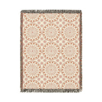 Boho Mandala woven blanket in cream with terracotta mandala medallions, shown flat