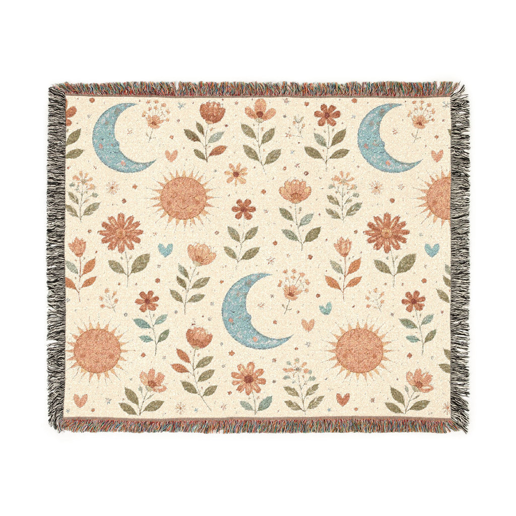 Boho Sun Moon Woven Blanket - front view