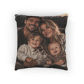 Custom photo woven pillow featuring a family photo woven into the fabric