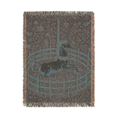Close-up of the woven unicorn and floral detail