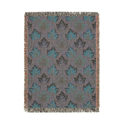 Reverse side of the Maple Leaves Sage woven blanket in muted teal
