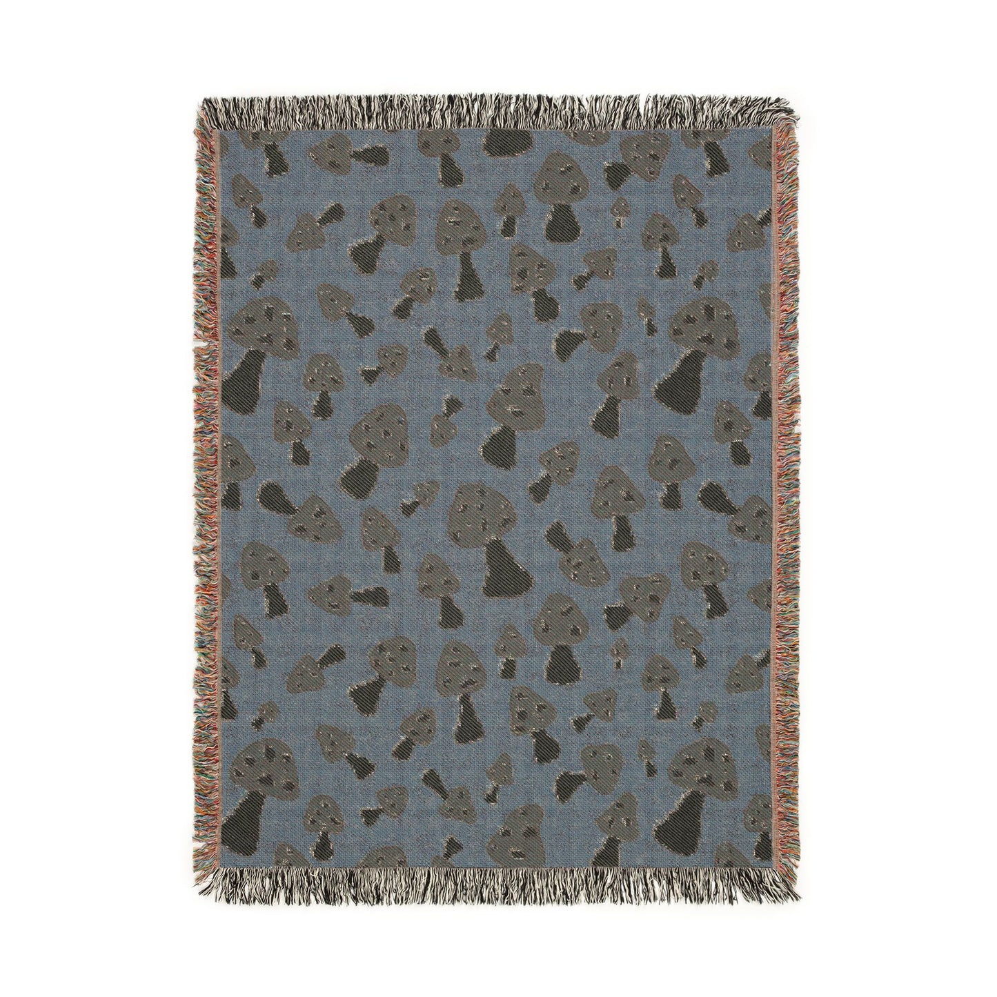 Reverse side of the Mushroom Terra woven blanket in muted blue-grey