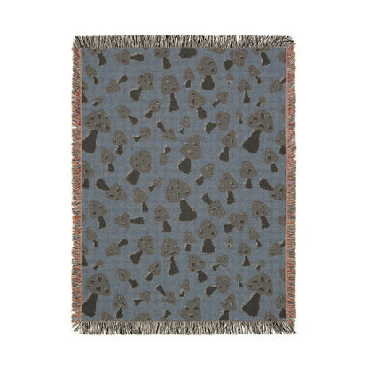 Reverse side of the Mushroom Terra woven blanket in muted blue-grey