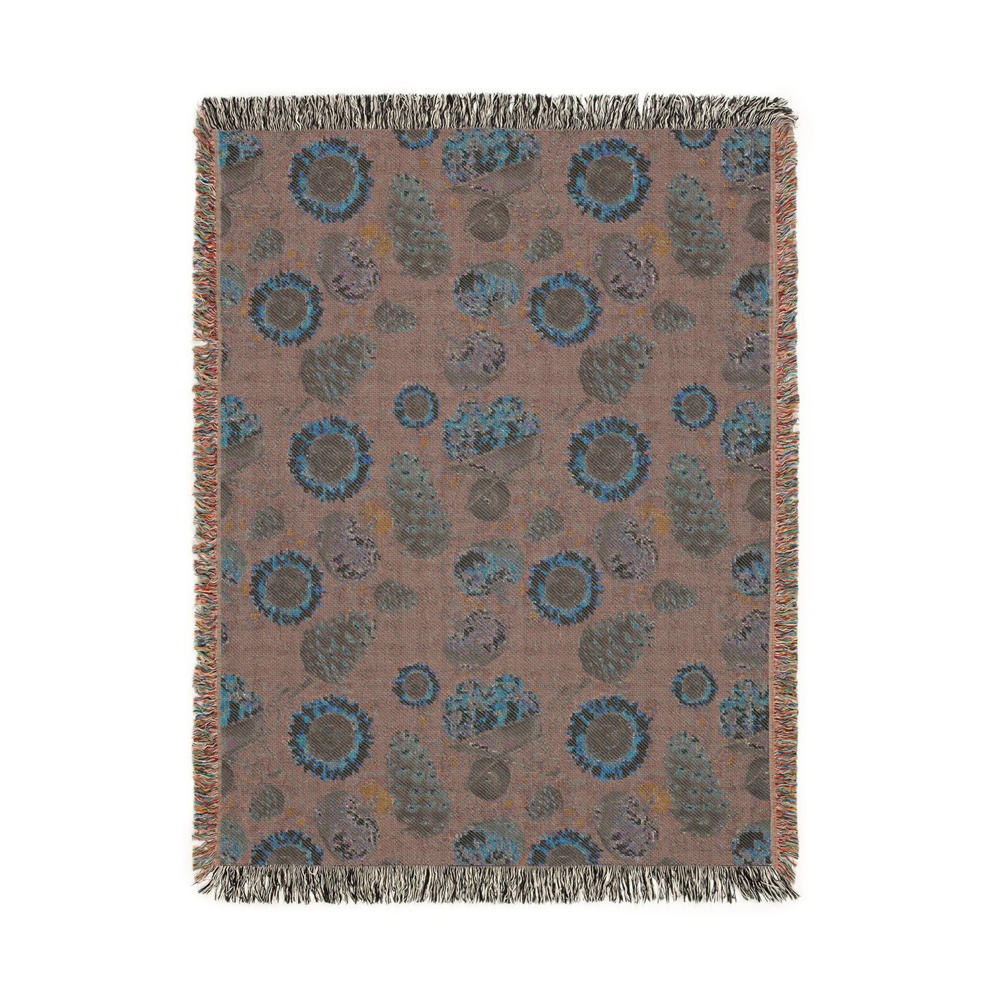 Reverse side of the Sunflower Teal woven blanket in muted brown