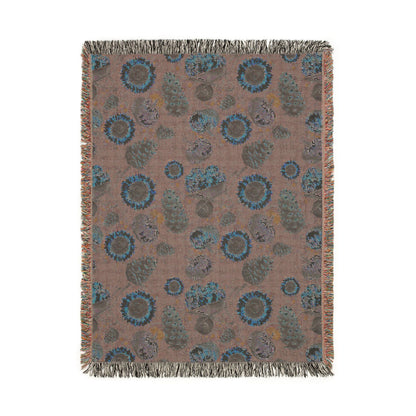 Reverse side of the Sunflower Teal woven blanket in muted brown