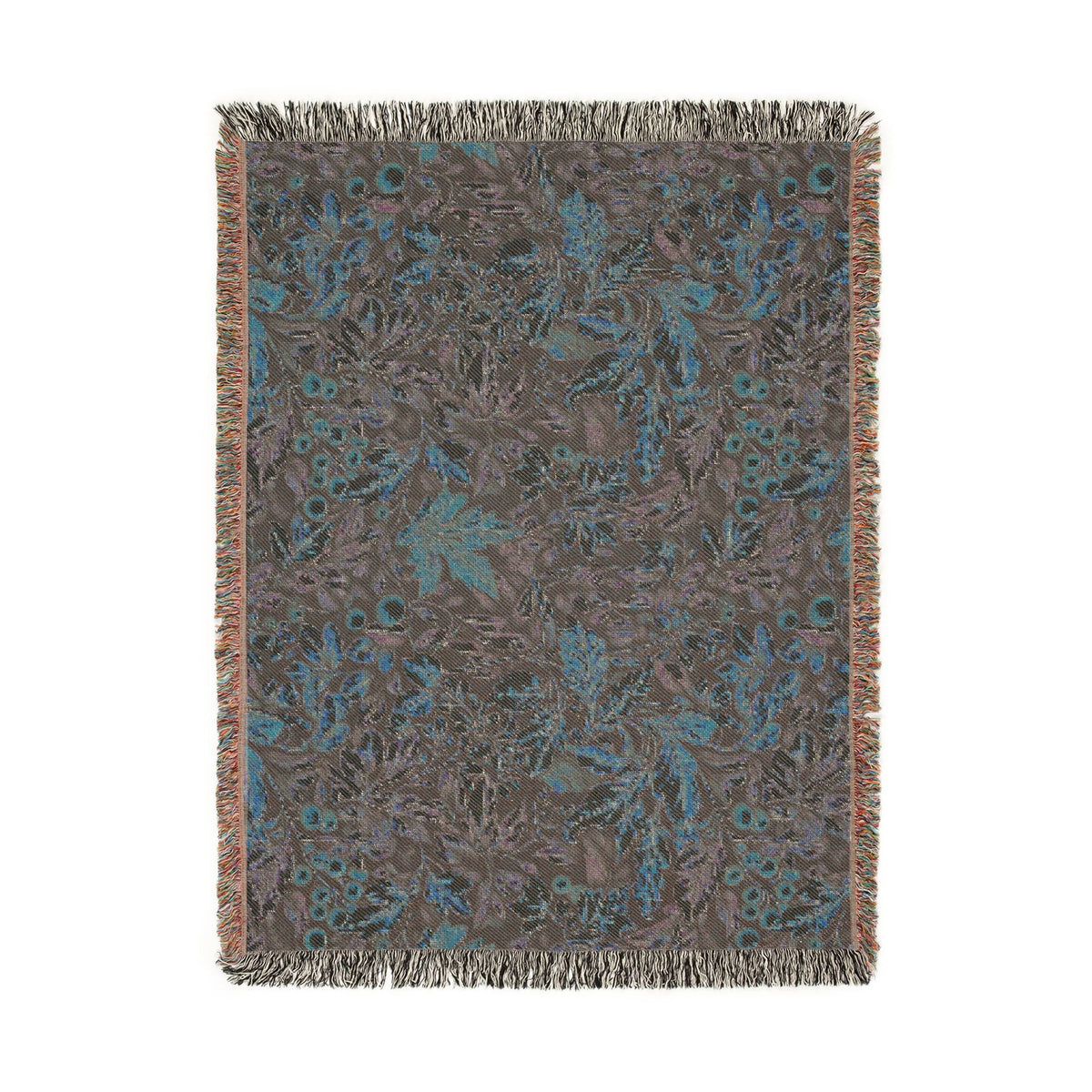 Reverse side of the William Morris woven blanket in muted sage and grey