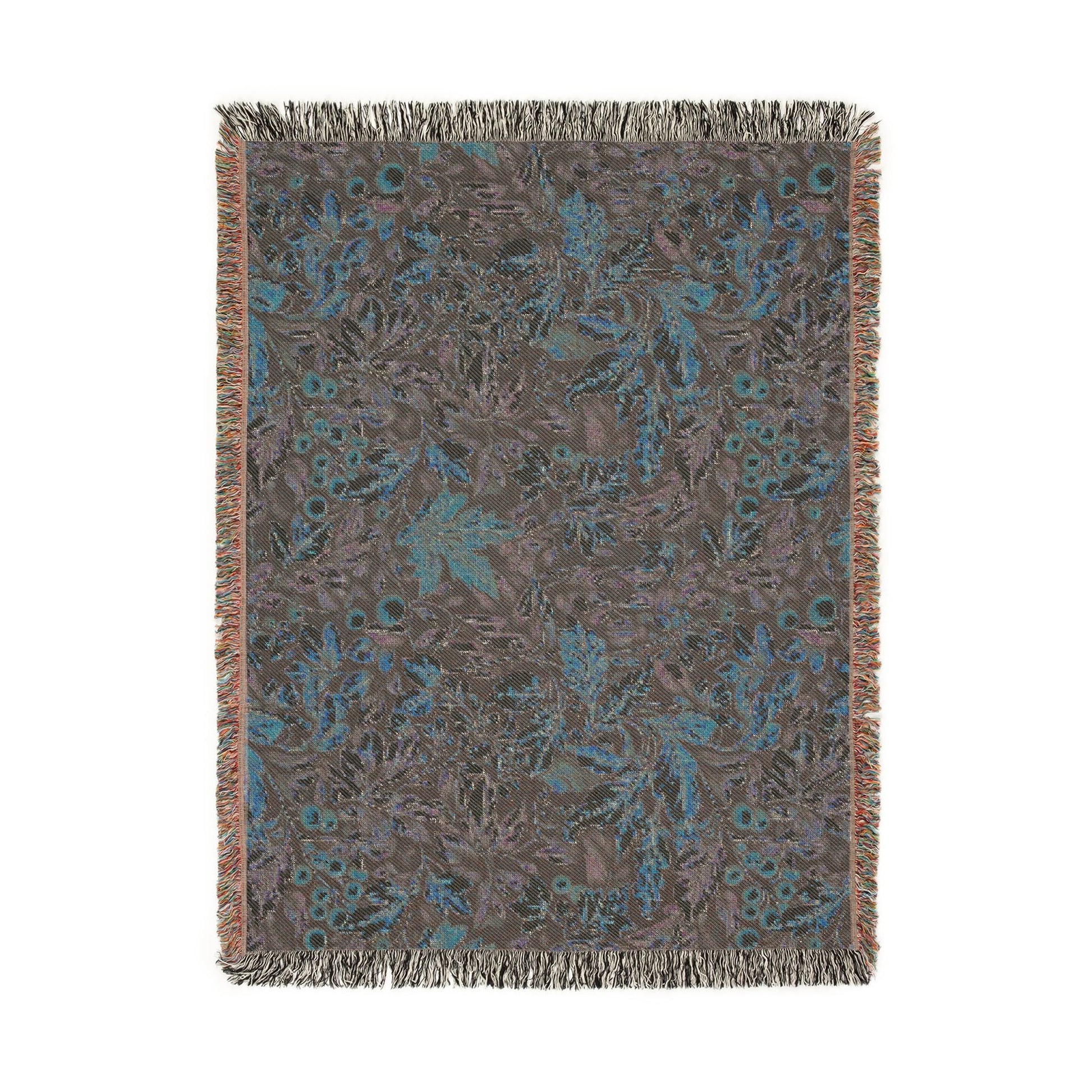 Reverse side of the William Morris woven blanket in muted sage and grey
