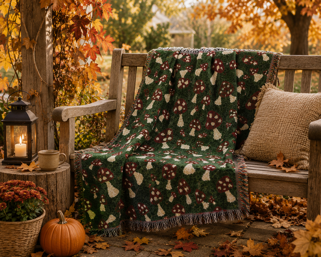 Fall Woven Blanket Mushroom Green - photo 2