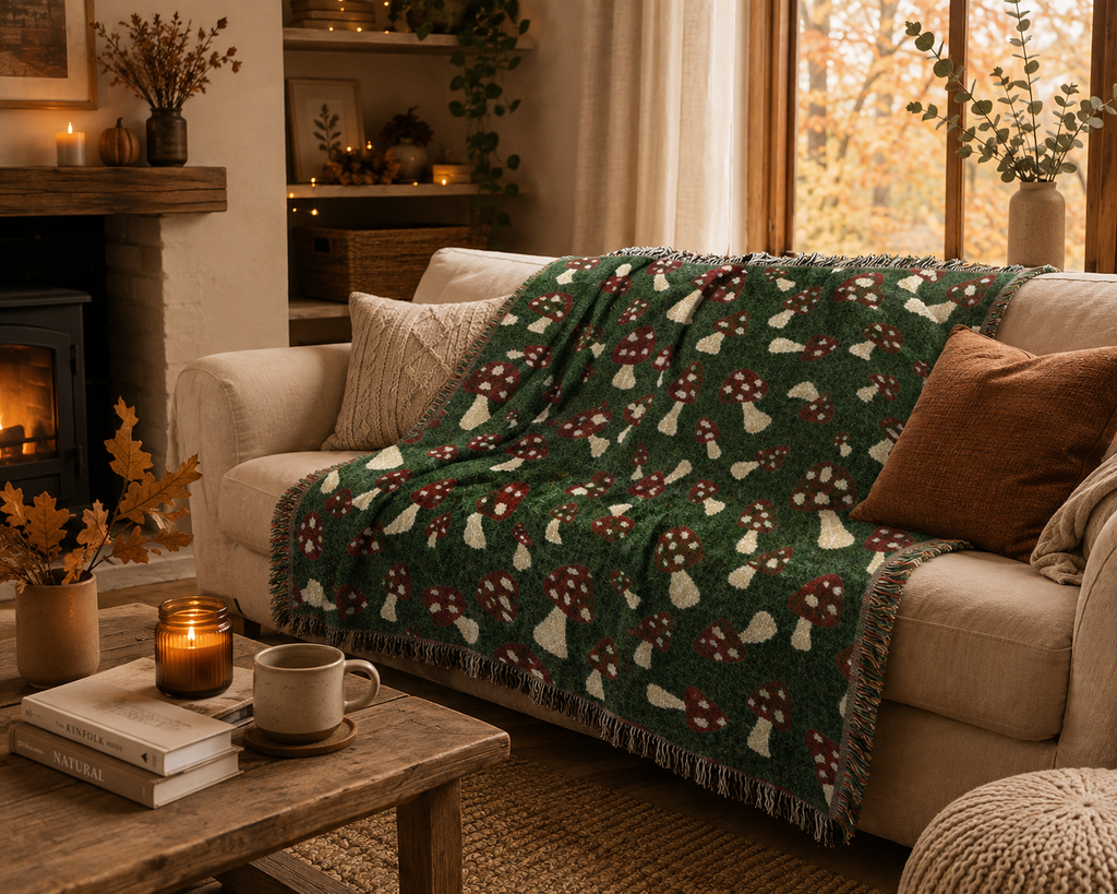Fall Woven Blanket Mushroom Green - photo 3