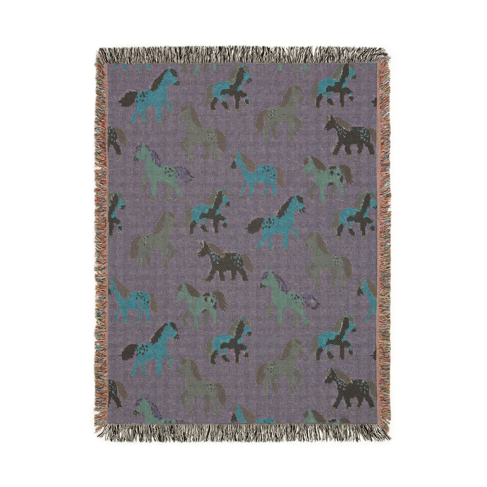 Reverse side of the horse woven blanket in muted mauve