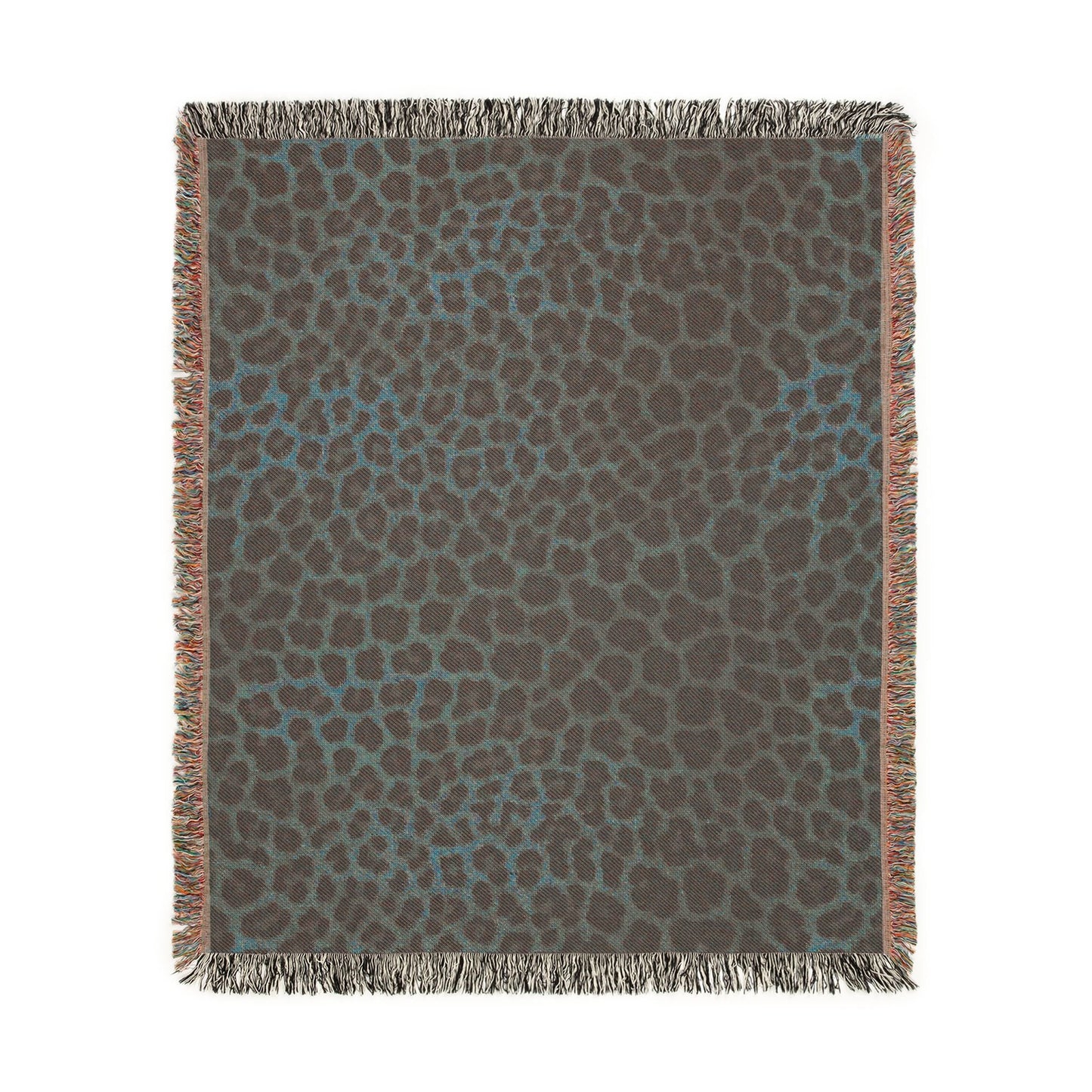 Reverse side of the Leopard woven blanket in muted grey-green