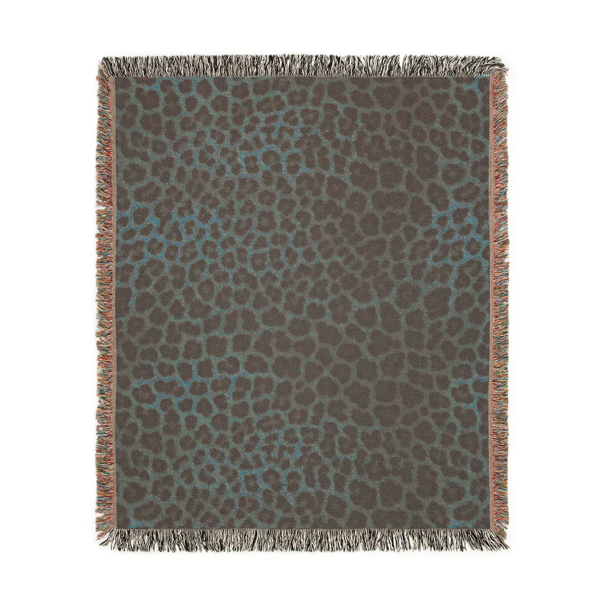 Reverse side of the Leopard woven blanket in muted grey-green