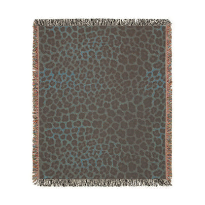 Reverse side of the Leopard woven blanket in muted grey-green