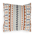 Mexican Boho outdoor pillow in cream with rust, navy and pale blue Aztec stripes, front view